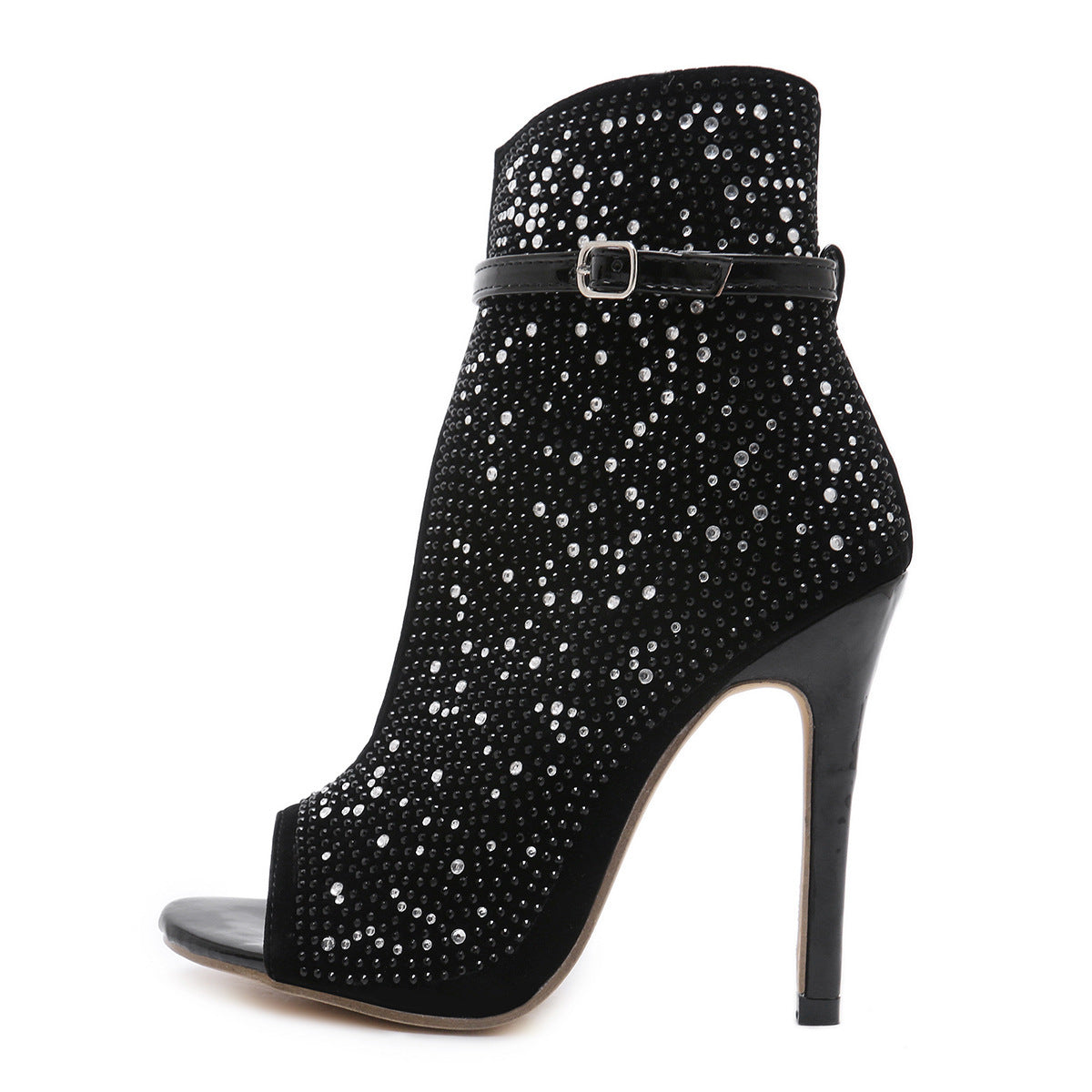 Escarpins à Talons Hauts en Suédine – Bout Ouvert et Strass