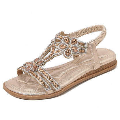 Chaussures Plates– Style Bohème Ethnique avec Fleurs et Strass