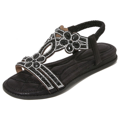 Chaussures Plates– Style Bohème Ethnique avec Fleurs et Strass