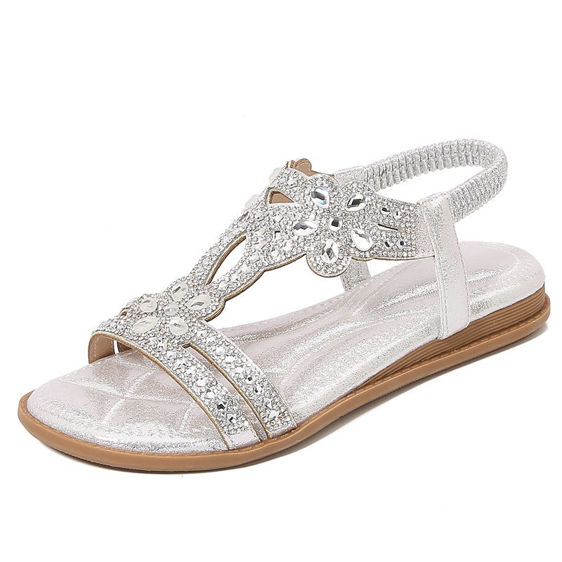 Chaussures Plates– Style Bohème Ethnique avec Fleurs et Strass
