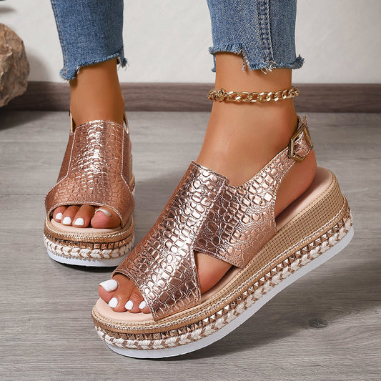 Chaussures Romaines à Bout Rond avec Découpes et Semelle Plateforme