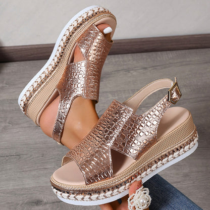 Chaussures Romaines à Bout Rond avec Découpes et Semelle Plateforme